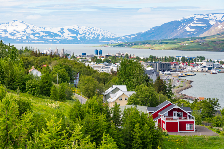 Town of Akureyri in North Iceland on a summer day