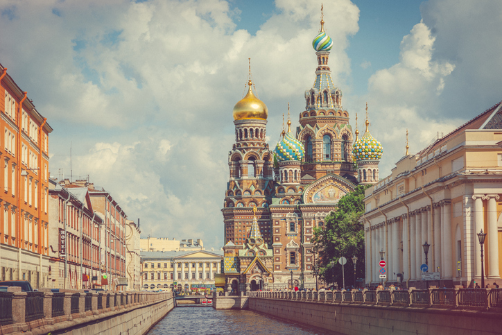 Church of the Savior on Spilled Blood in St. Petersburg and Griboedov canal, Russia