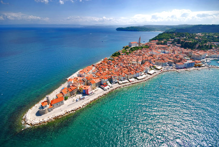 Mediterranean Sea, Adriatic Coast, Slovenian Riviera, Promontory, Old Town, Churches