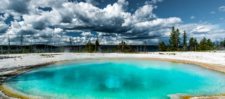 Basin of colorful hot water and sulfur emanation in the area of West Thumb Geyser Basin, Yellowstone National Park