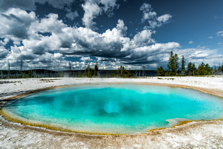 Basin of colorful hot water and sulfur emanation in the area of West Thumb Geyser Basin, Yellowstone National Park