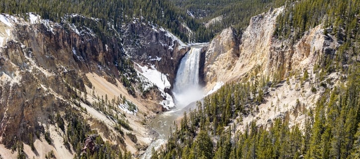 Hot spring, icy lake, nature, wild life, meadow, grand canyon of Yellowstone in Spring 2022