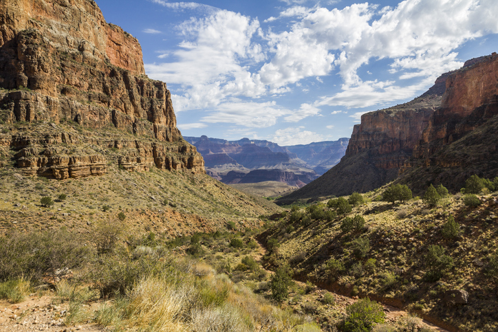 View on the bright Angel Trail landscape inside Grand Canyon