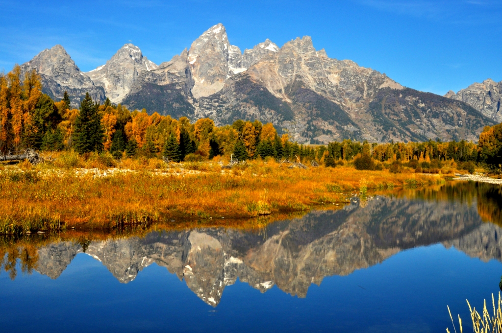 water, fall, reflections, Grand Tetons,