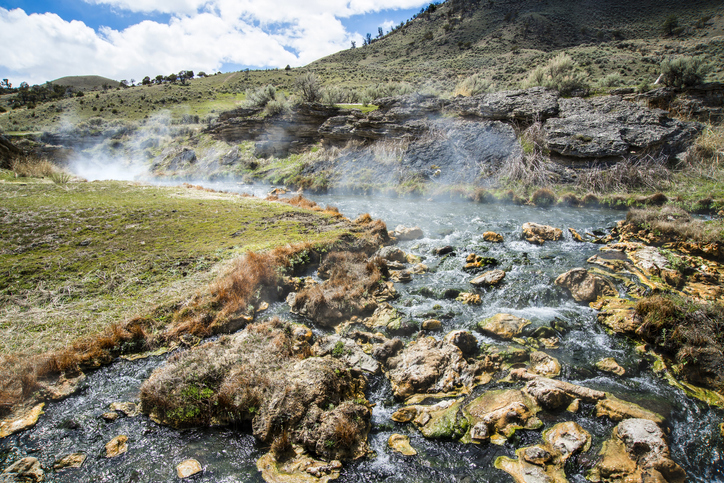 The Boiling River flows into the Gardner River in Yellowstone National Park, Wyoming.