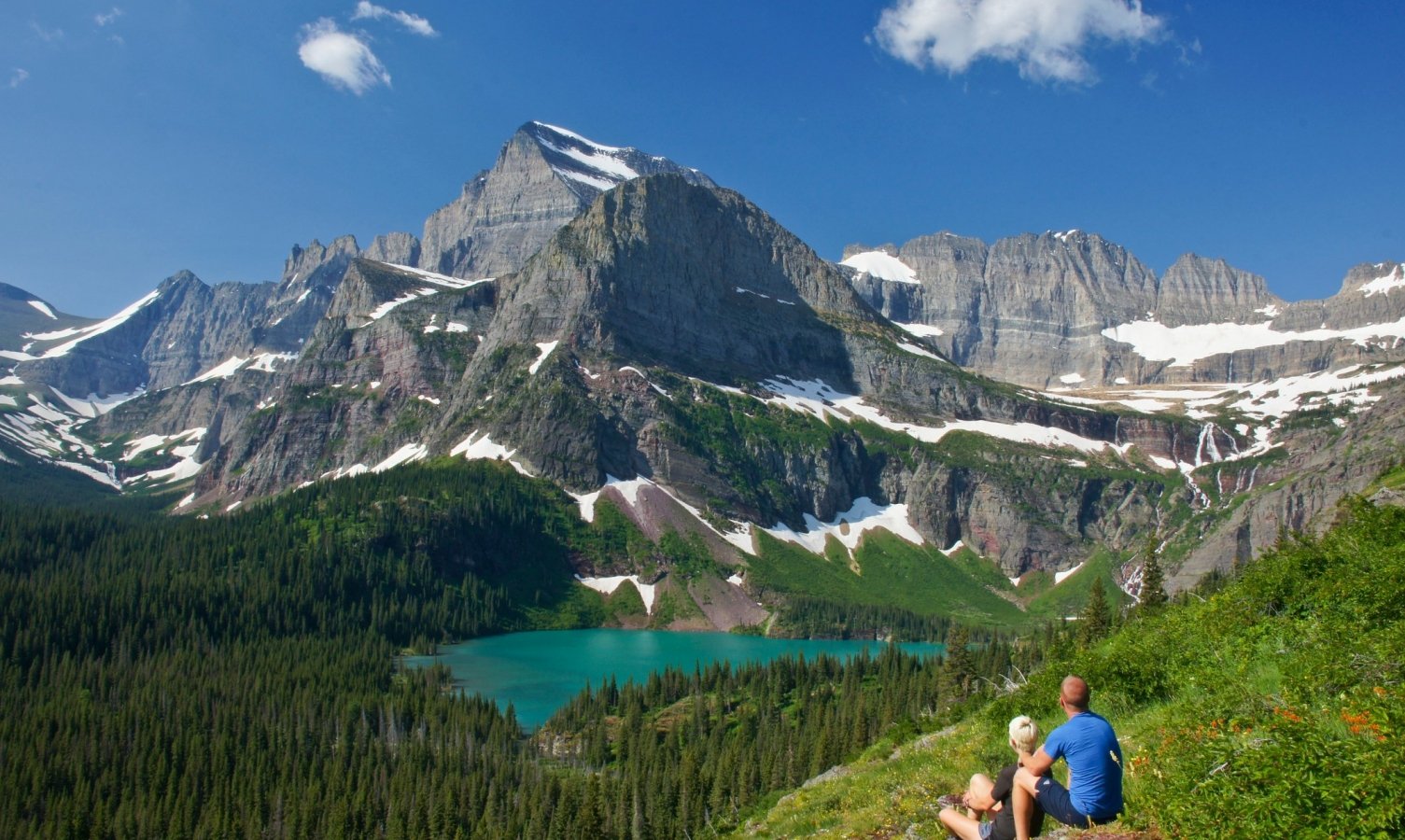 Young Couple enjoying the view in Glacier National Park in northern Montana