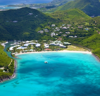 aerial view of a marina and a resort in Anse Marcel, St.Martin, French West Indies