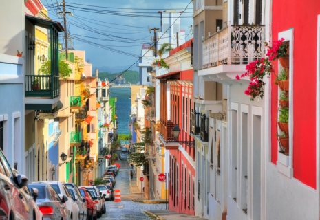 Beautiful typical traditional vibrant street in San Juan, Puerto Rico