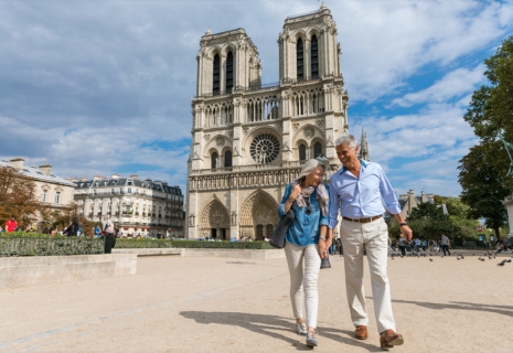 Senior couple in vacation, spending their holidays visiting the beautiful city of Paris, France.